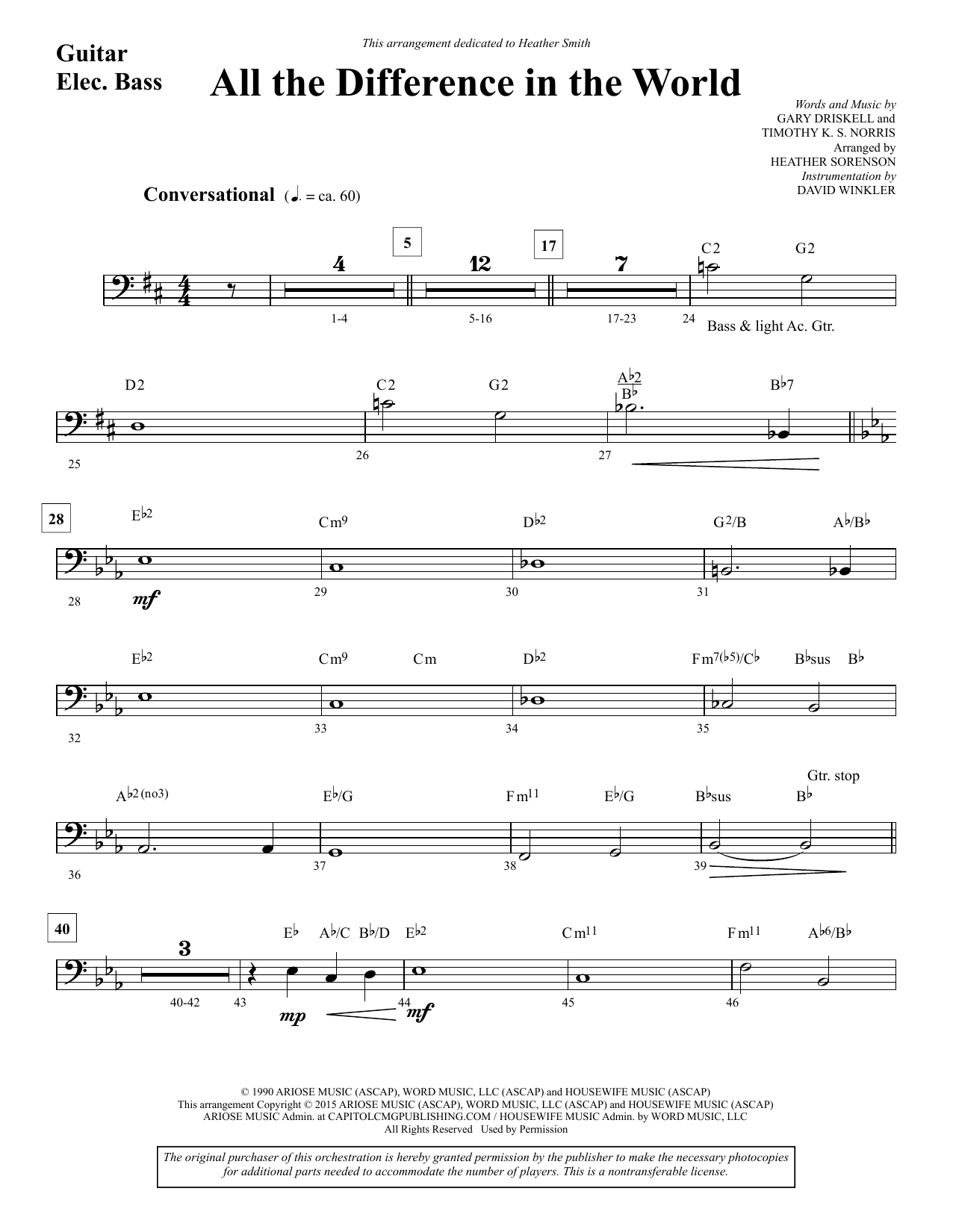 Heather Sorenson All the Difference in the World - Guitar/Electric Bass sheet music notes and chords. Download Printable PDF.
