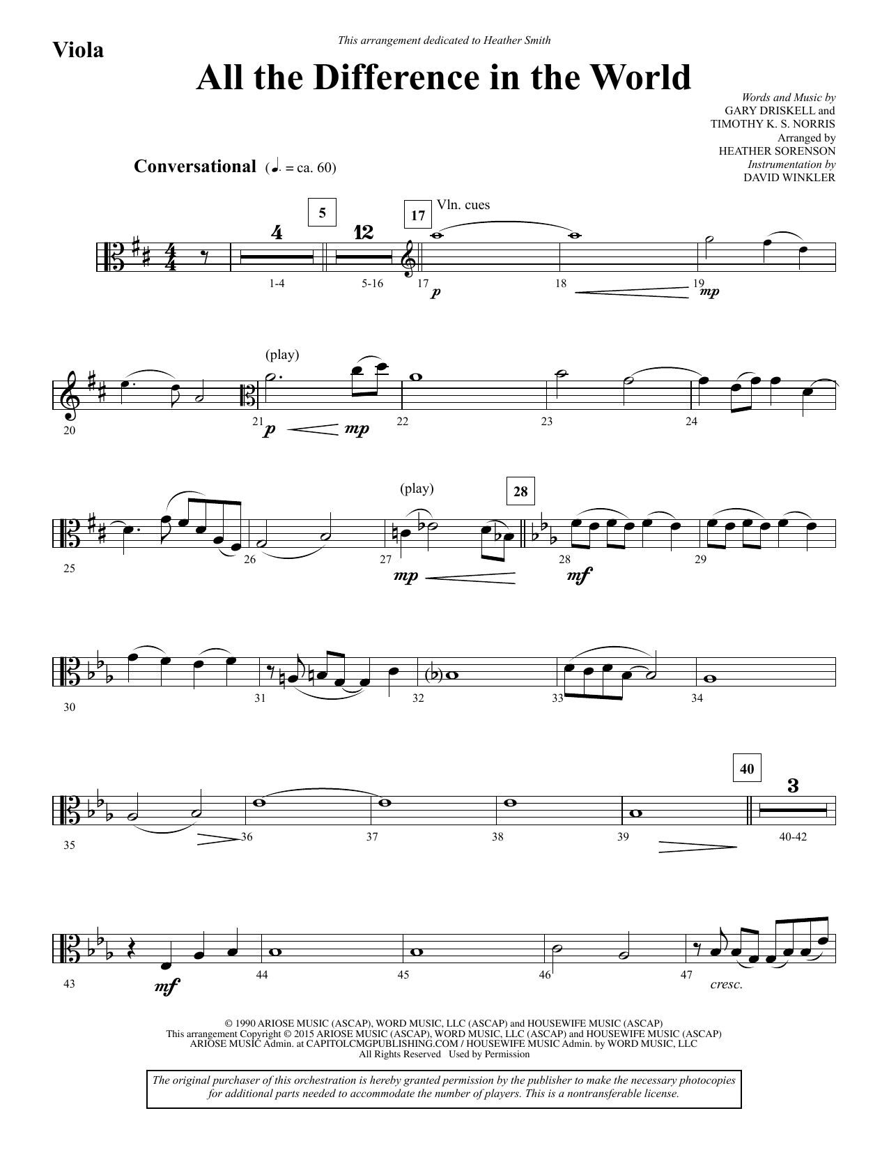 Heather Sorenson All the Difference in the World - Viola sheet music notes and chords. Download Printable PDF.