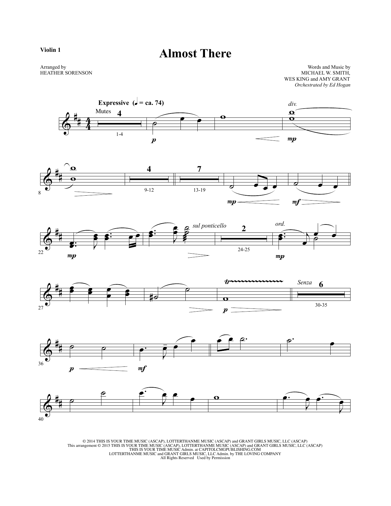 Heather Sorenson Almost There - Violin 1 sheet music notes and chords. Download Printable PDF.