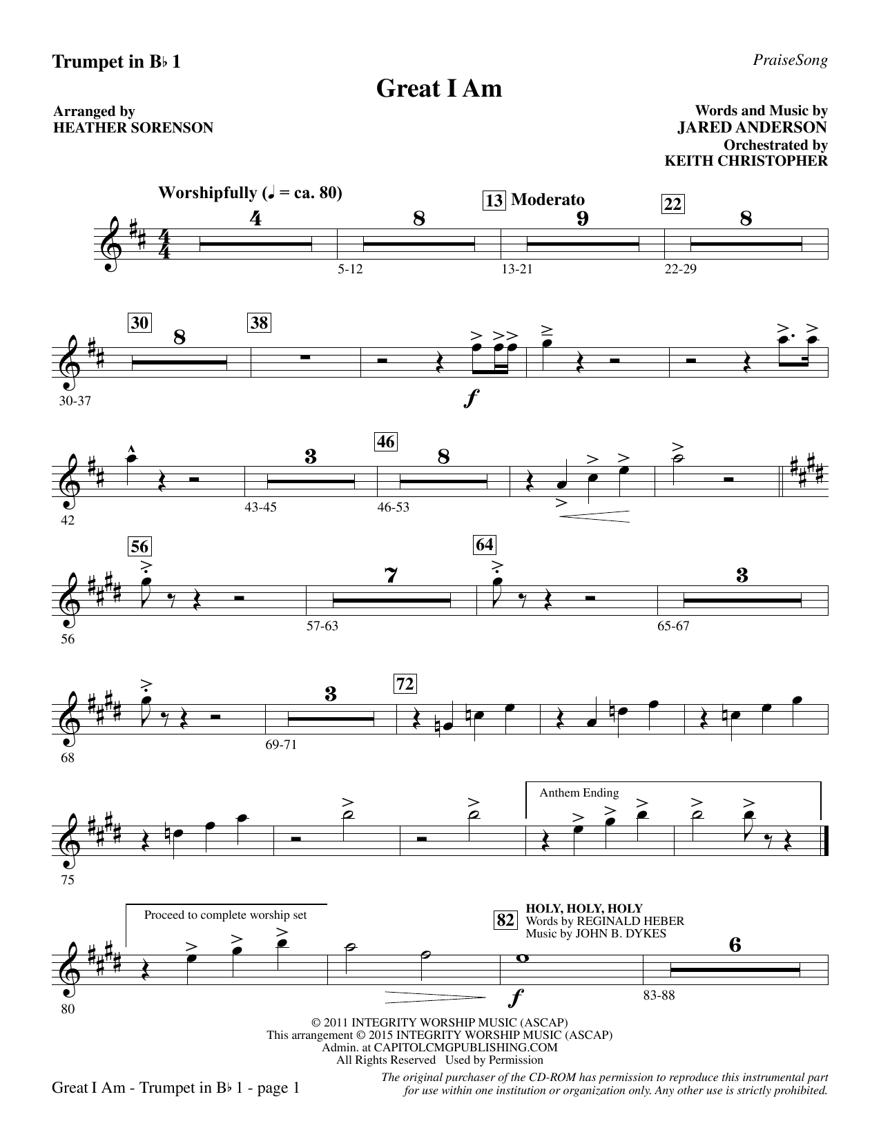 Heather Sorenson Great I Am - Bb Trumpet 1 sheet music notes and chords. Download Printable PDF.
