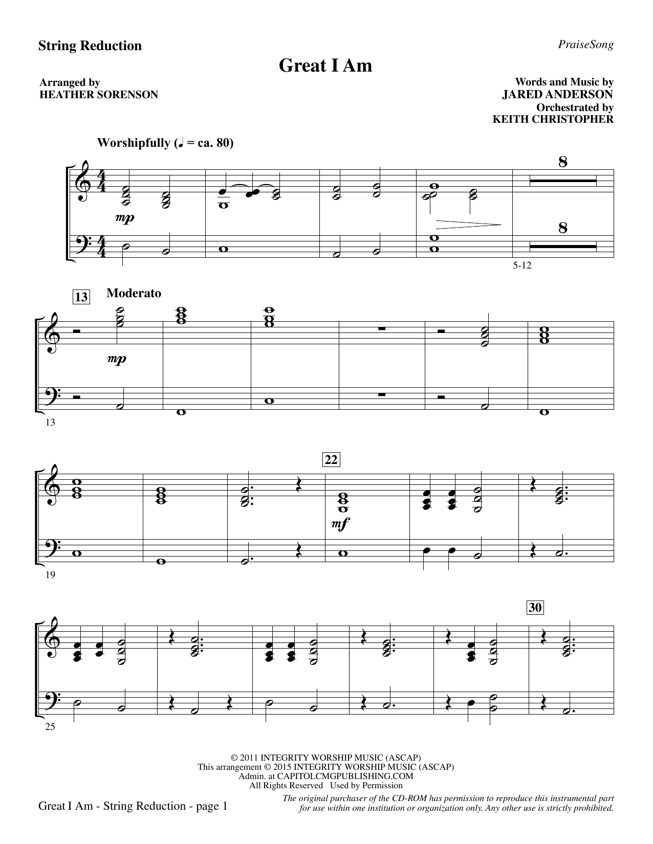 Heather Sorenson Great I Am - Keyboard String Reduction sheet music notes and chords. Download Printable PDF.