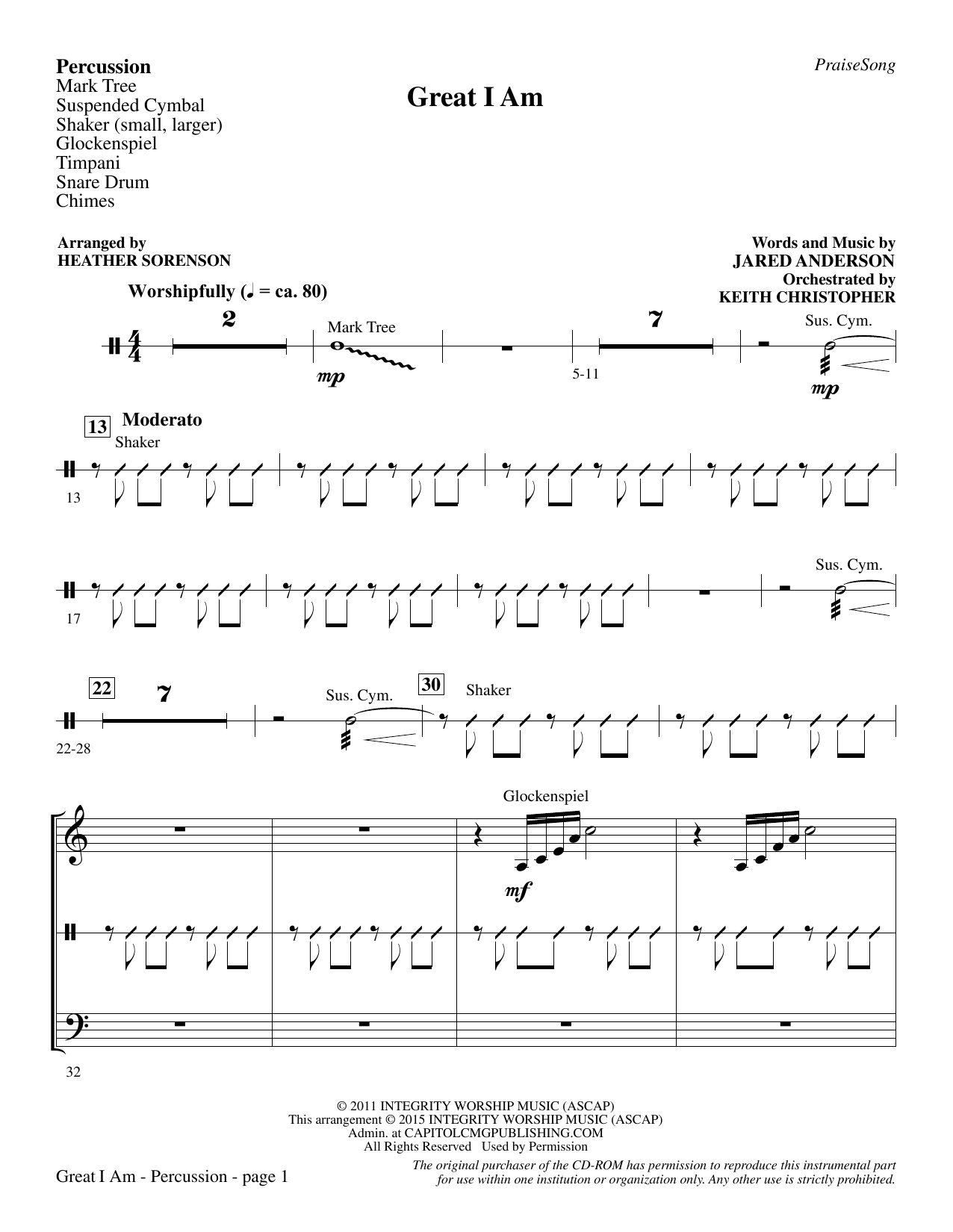 Heather Sorenson Great I Am - Percussion sheet music notes and chords. Download Printable PDF.