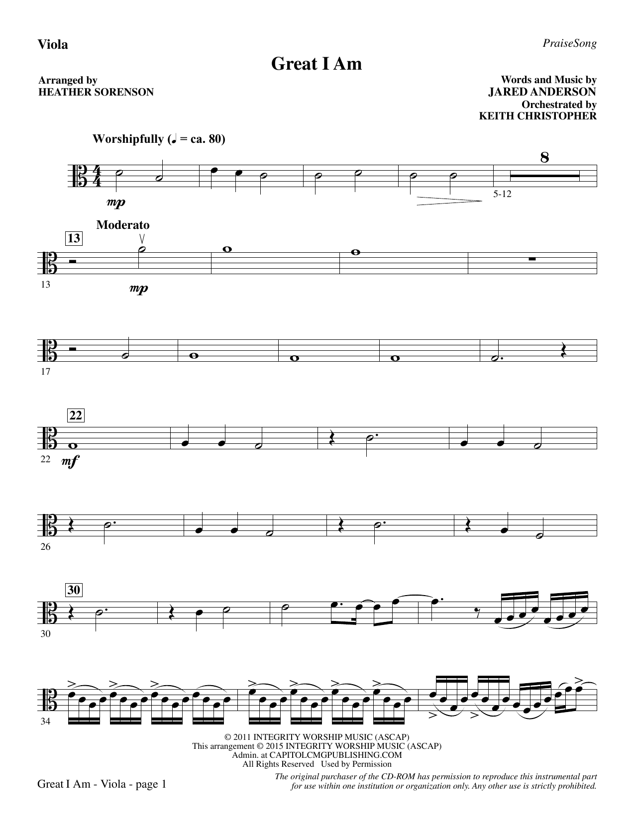 Heather Sorenson Great I Am - Viola sheet music notes and chords. Download Printable PDF.