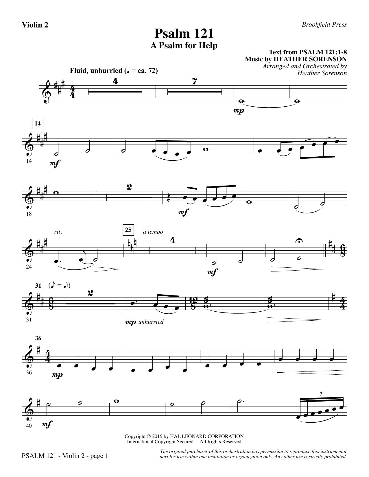Heather Sorenson Psalm 121 (A Psalm For Help) - Violin 2 sheet music notes and chords arranged for Choir Instrumental Pak