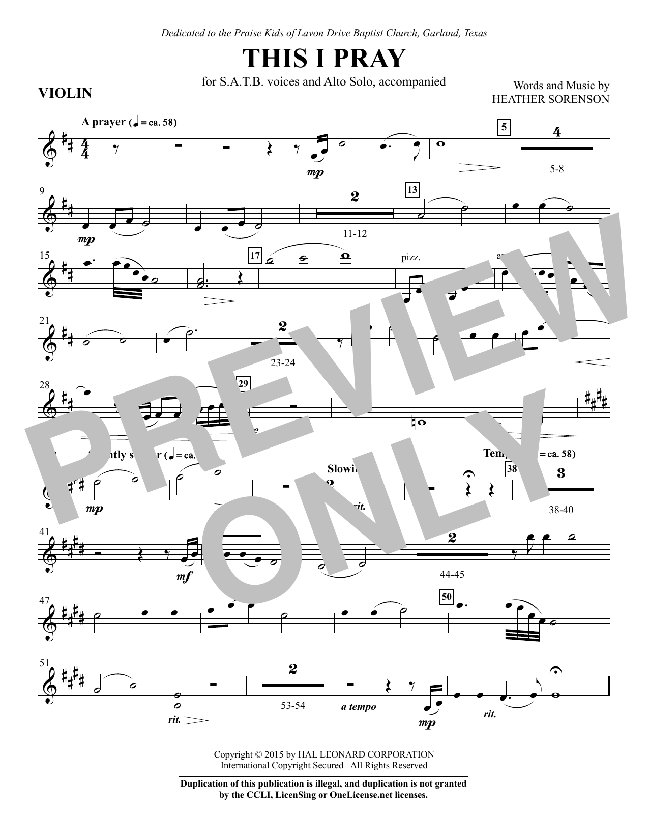 Heather Sorenson This I Pray - Violin 1 sheet music notes and chords arranged for Choir Instrumental Pak