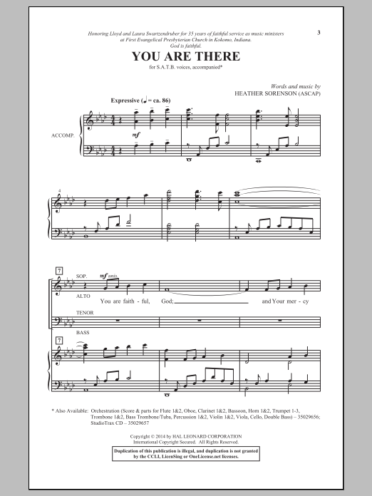 Heather Sorenson You Are There sheet music notes and chords arranged for SATB Choir