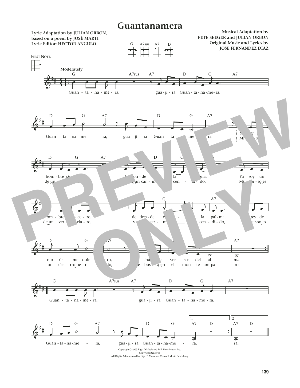 Hector Angulo Guantanamera (from The Daily Ukulele) (arr. Jim Beloff) sheet music notes and chords arranged for Ukulele