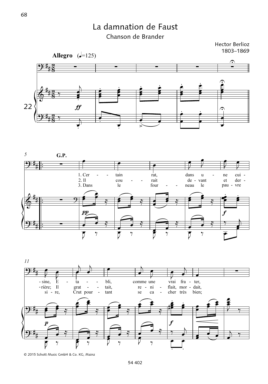 Hector Berlioz Certain rat, dans une cuisine, Etabli sheet music notes and chords arranged for Piano & Vocal