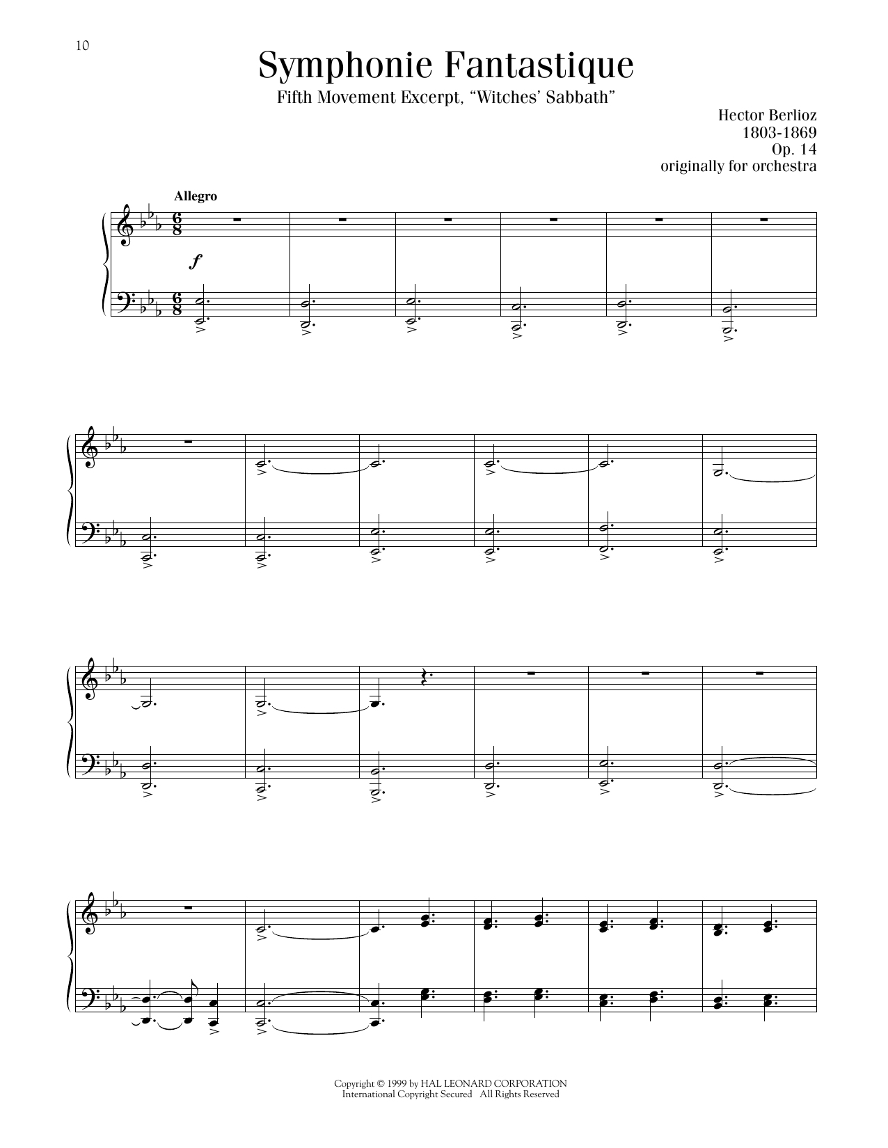 Hector Berlioz Witches' Sabbath sheet music notes and chords arranged for Piano Solo