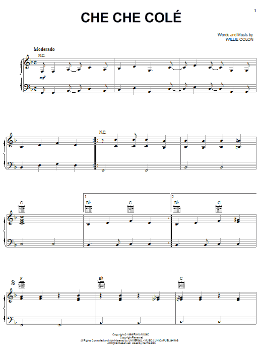 Hector Lavoe Che Che Cole sheet music notes and chords arranged for Piano, Vocal & Guitar Chords (Right-Hand Melody)