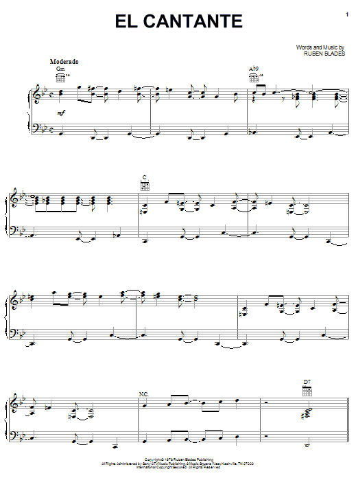 Hector Lavoe El Cantante sheet music notes and chords arranged for Piano, Vocal & Guitar Chords (Right-Hand Melody)