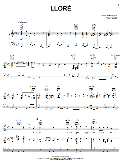 Hector Lavoe Llore sheet music notes and chords arranged for Piano, Vocal & Guitar Chords (Right-Hand Melody)