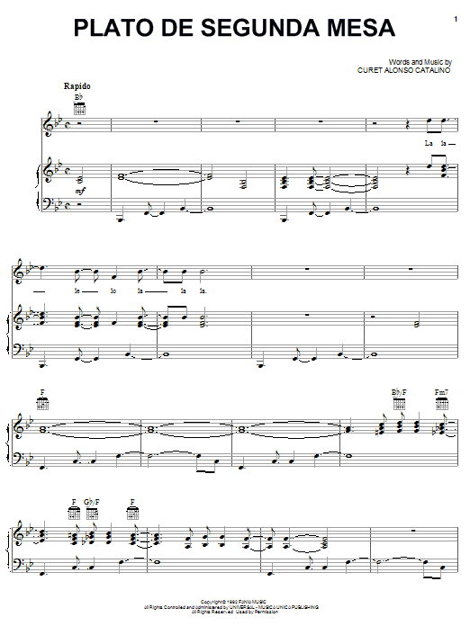 Hector Lavoe Plato De Segunda Mesa sheet music notes and chords arranged for Piano, Vocal & Guitar Chords (Right-Hand Melody)