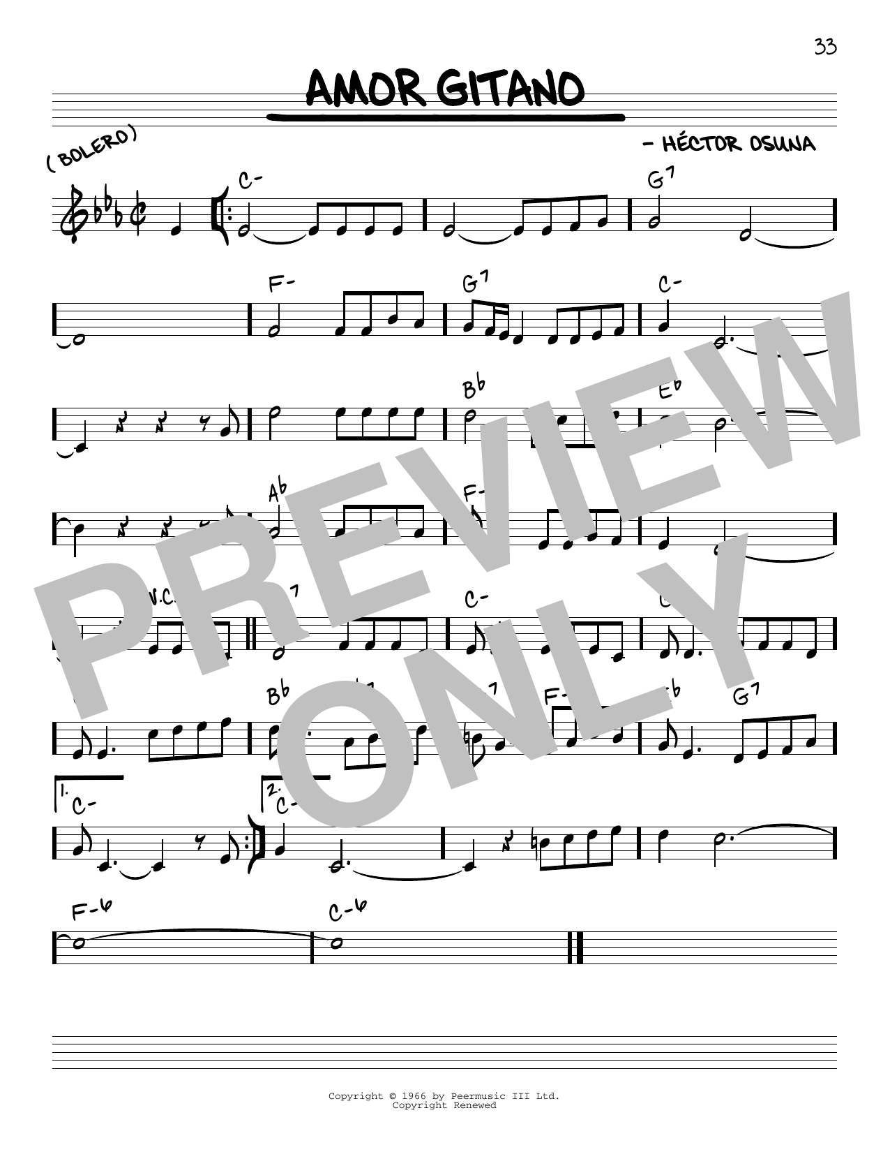 Hector Osuna Amor Gitano sheet music notes and chords arranged for Real Book – Melody & Chords