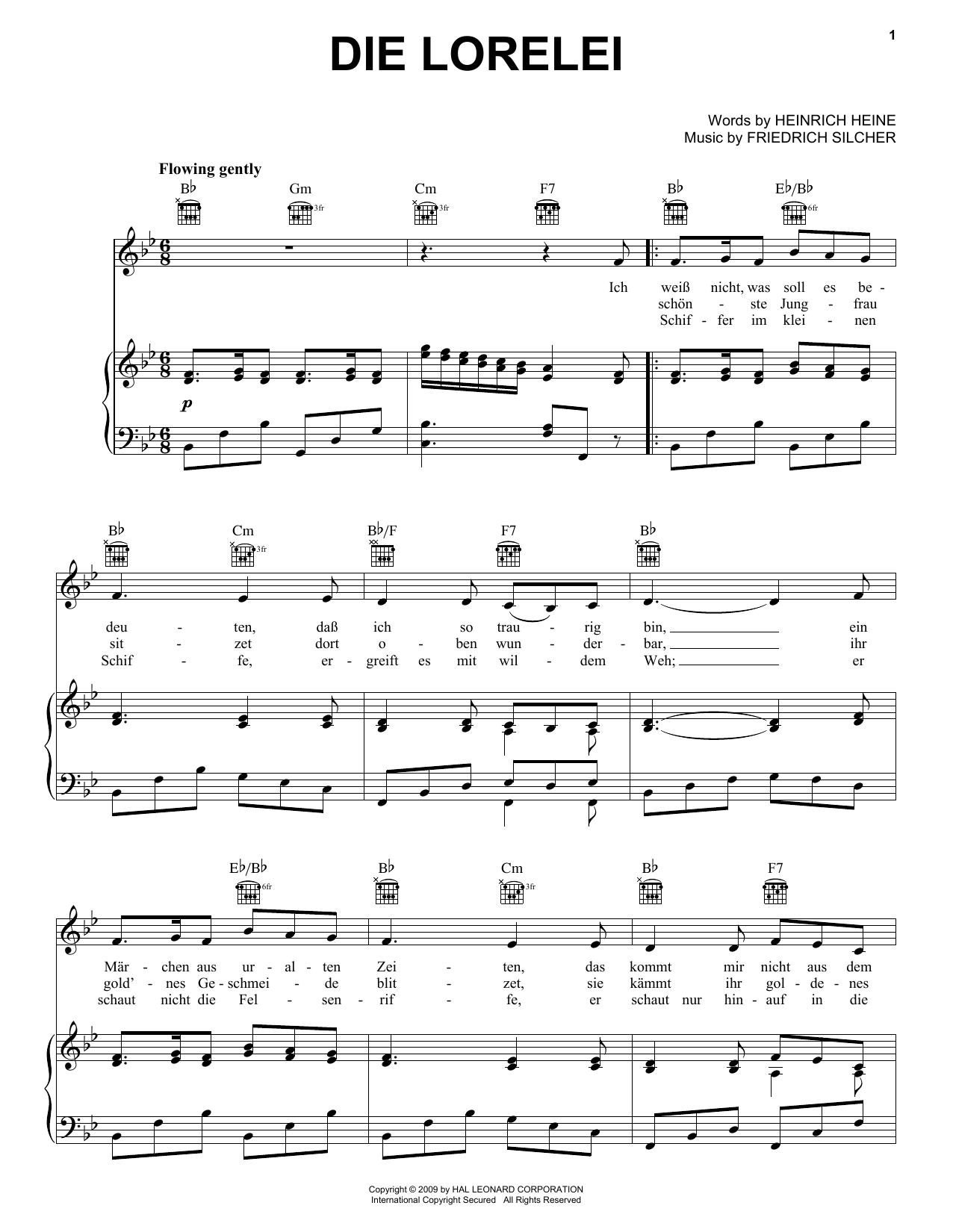 Heinrich Heine Die Lorelei sheet music notes and chords arranged for Piano, Vocal & Guitar Chords (Right-Hand Melody)