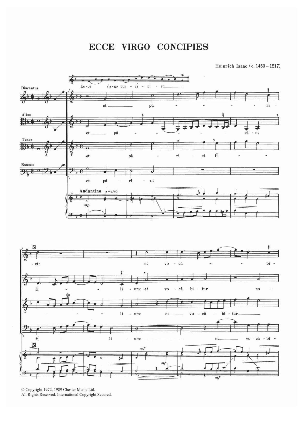 Heinrich Isaac Ecce Virgo Concipies sheet music notes and chords arranged for SATB Choir