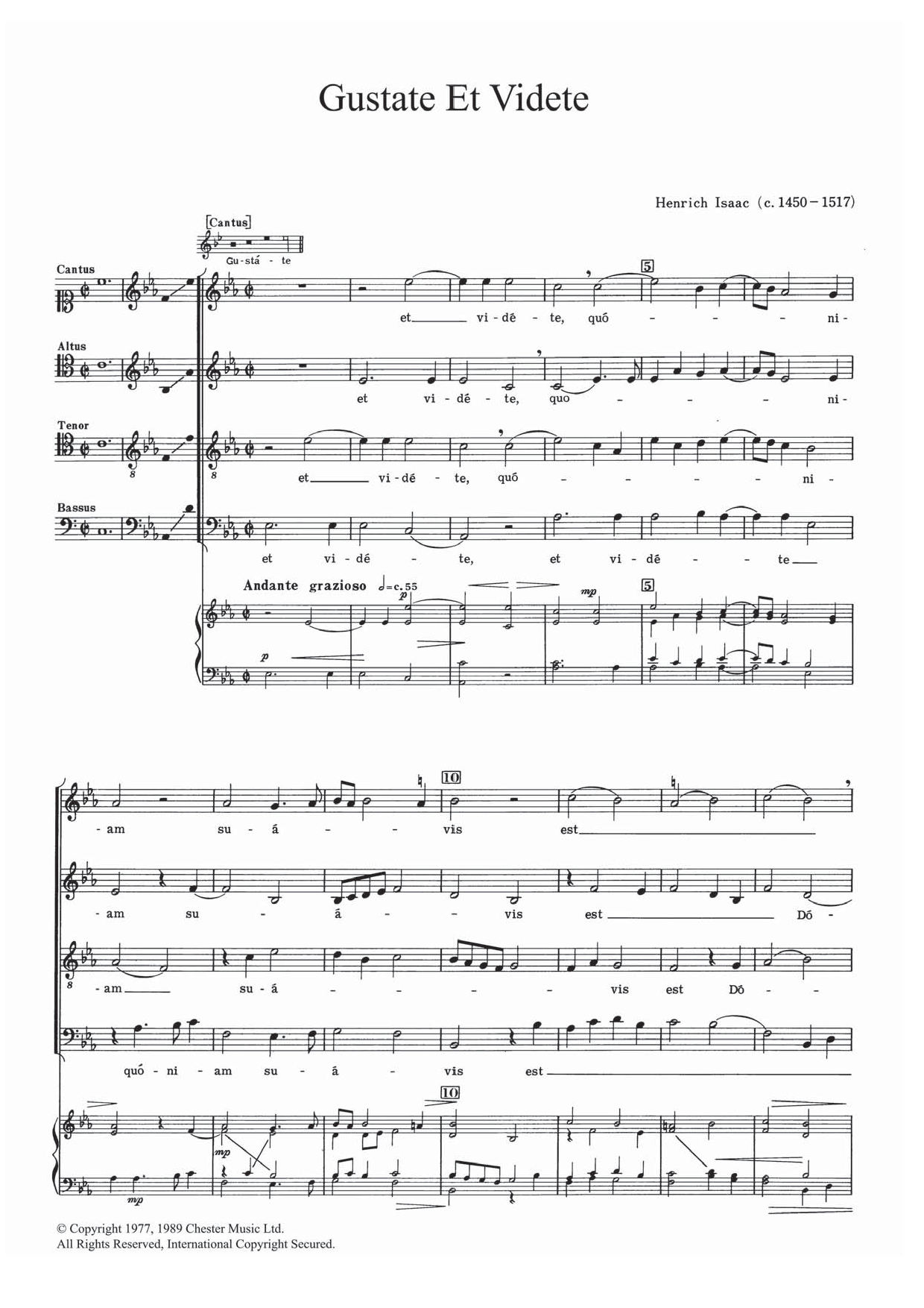 Heinrich Isaac Gustate Et Videte sheet music notes and chords arranged for SATB Choir