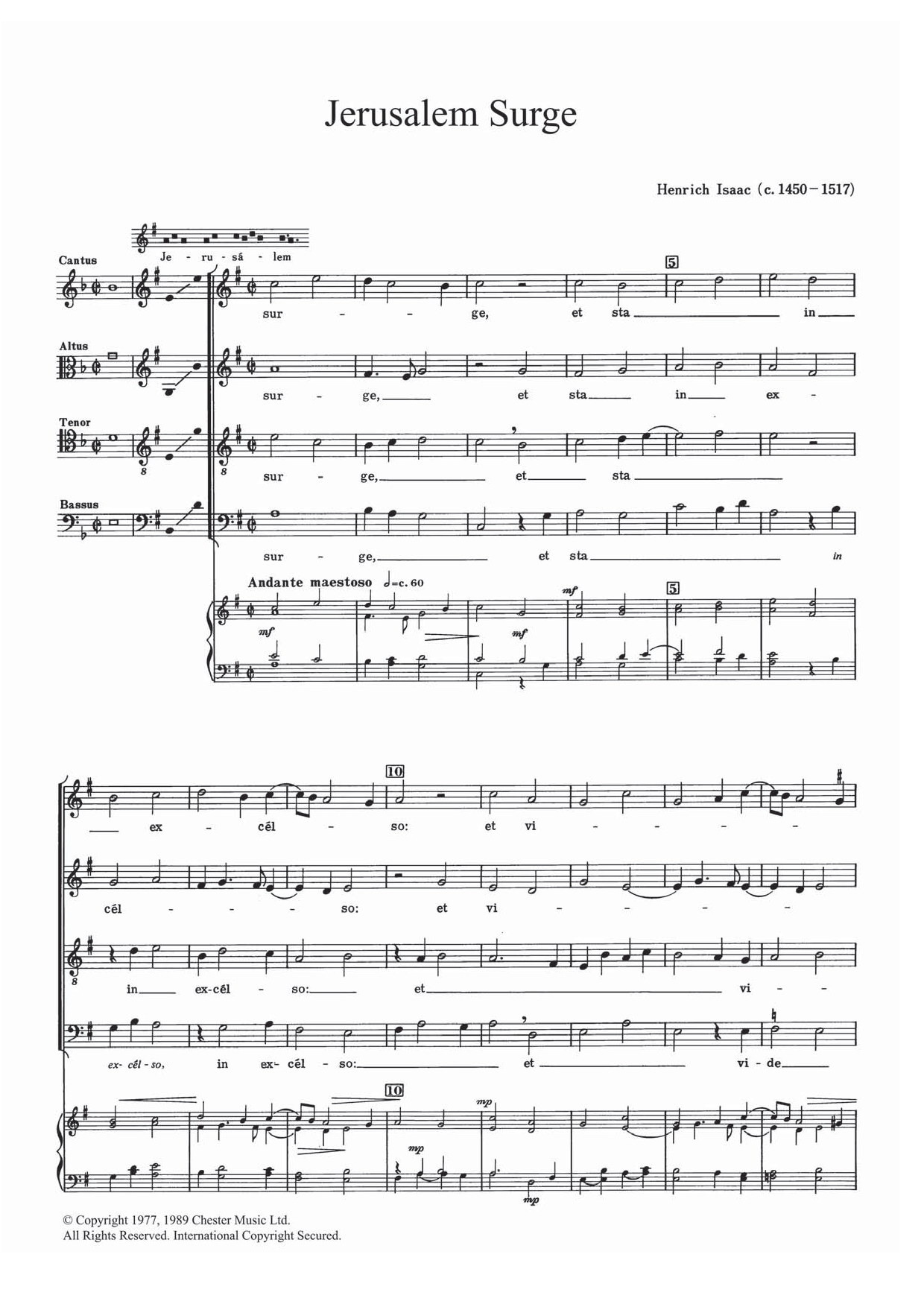 Heinrich Isaac Jerusalem Surge sheet music notes and chords arranged for SATB Choir