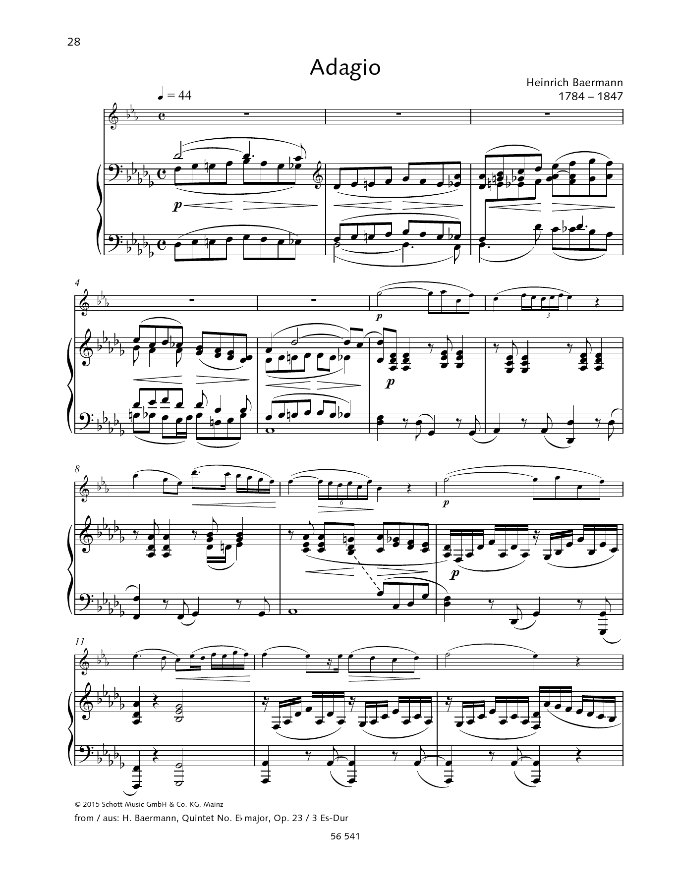 Heinrich Joseph Baermann Adagio sheet music notes and chords arranged for Woodwind Solo