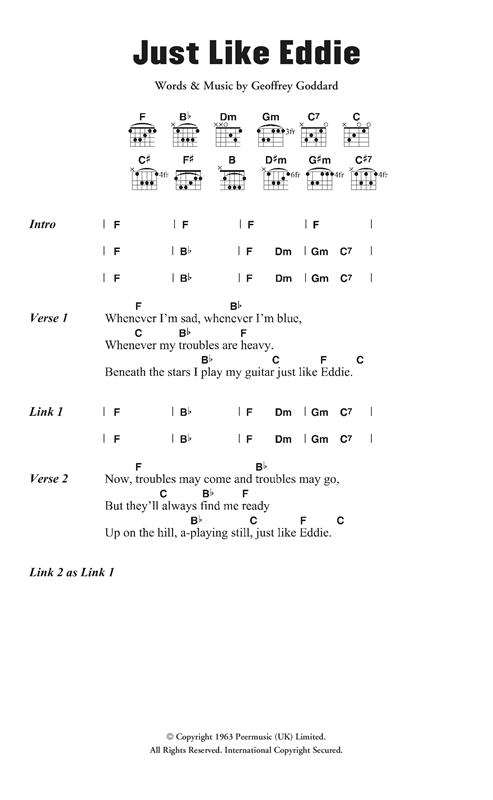 Heinz  Just Like Eddie sheet music notes and chords arranged for Guitar Chords/Lyrics