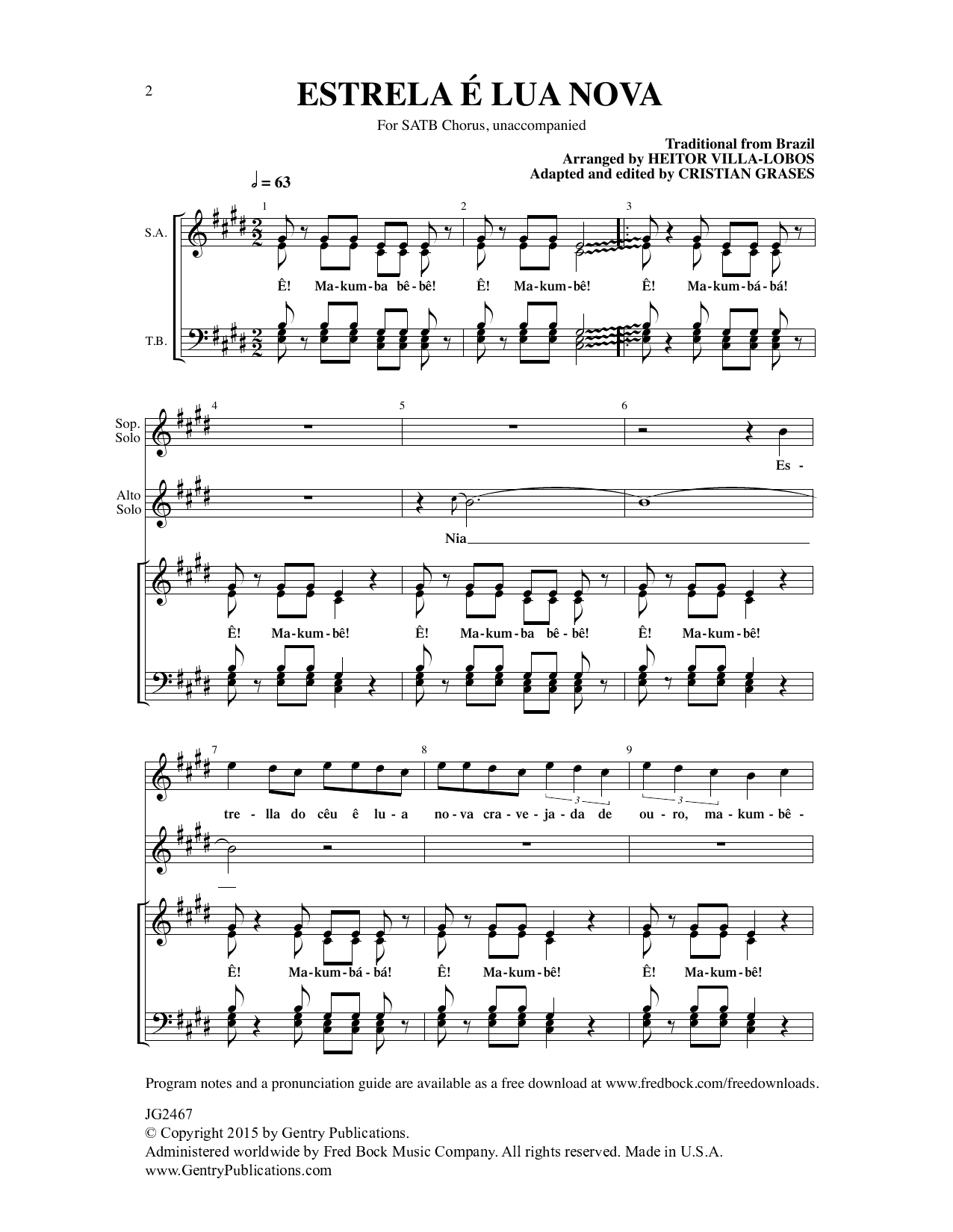 Heitor Villa-Lobos Estrela e Lua Nova sheet music notes and chords arranged for SATB Choir