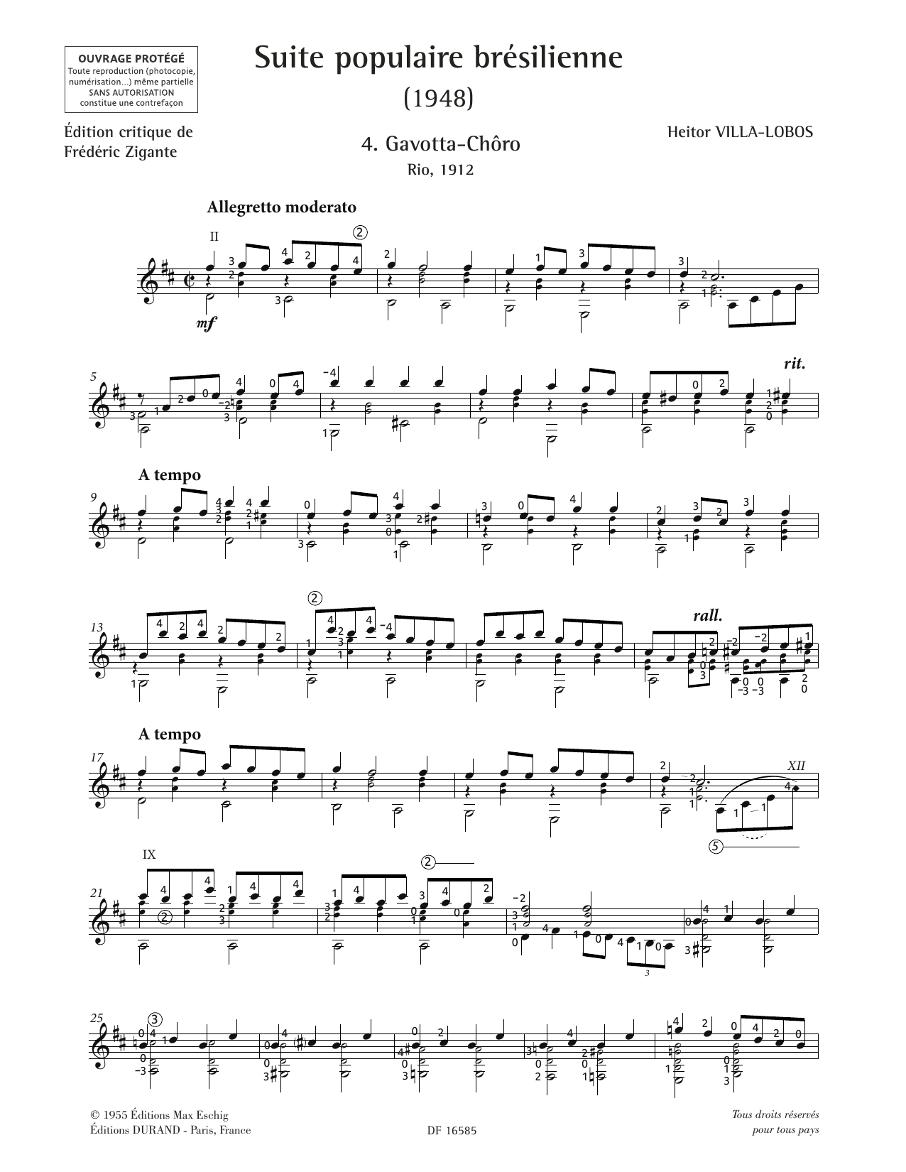 Heitor Villa-Lobos Gavotta-Choro sheet music notes and chords arranged for Solo Guitar