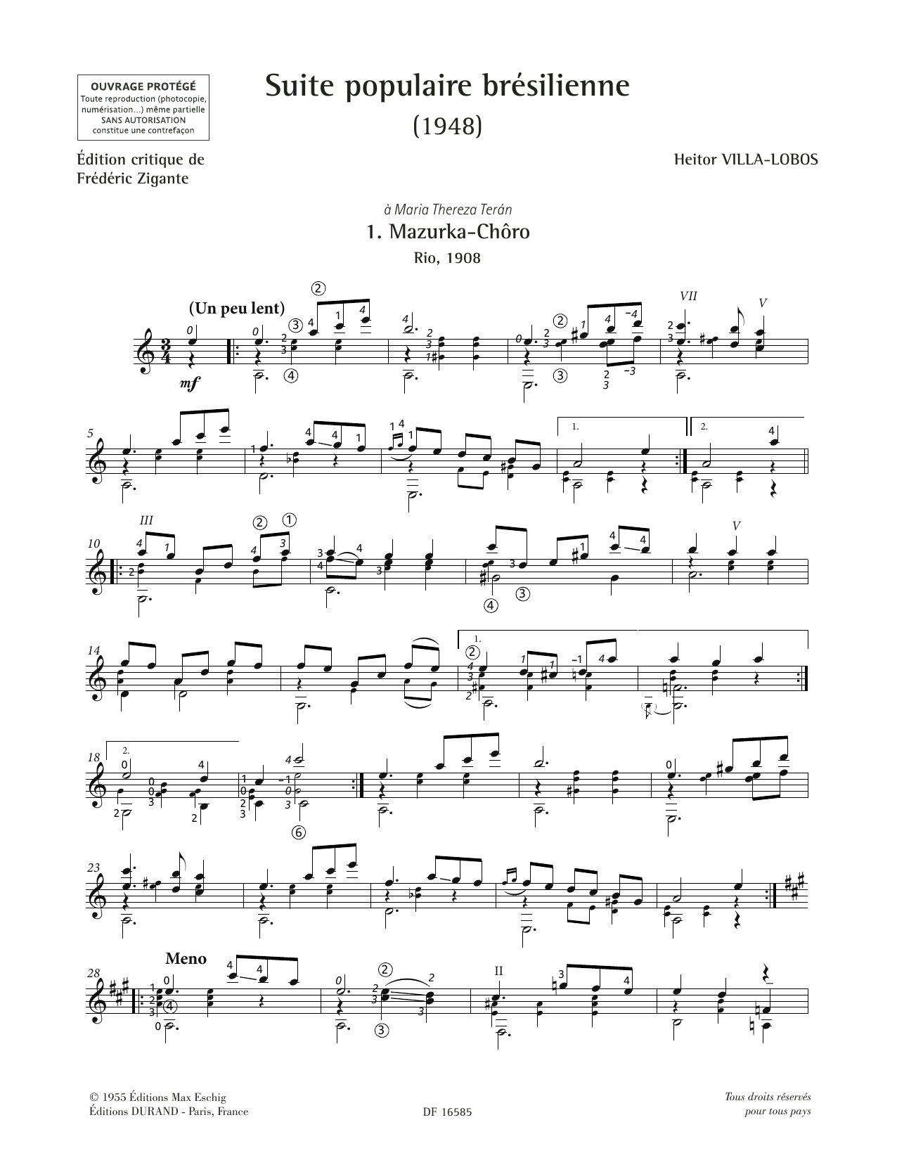 Heitor Villa-Lobos Mazurka-Choro sheet music notes and chords arranged for Solo Guitar
