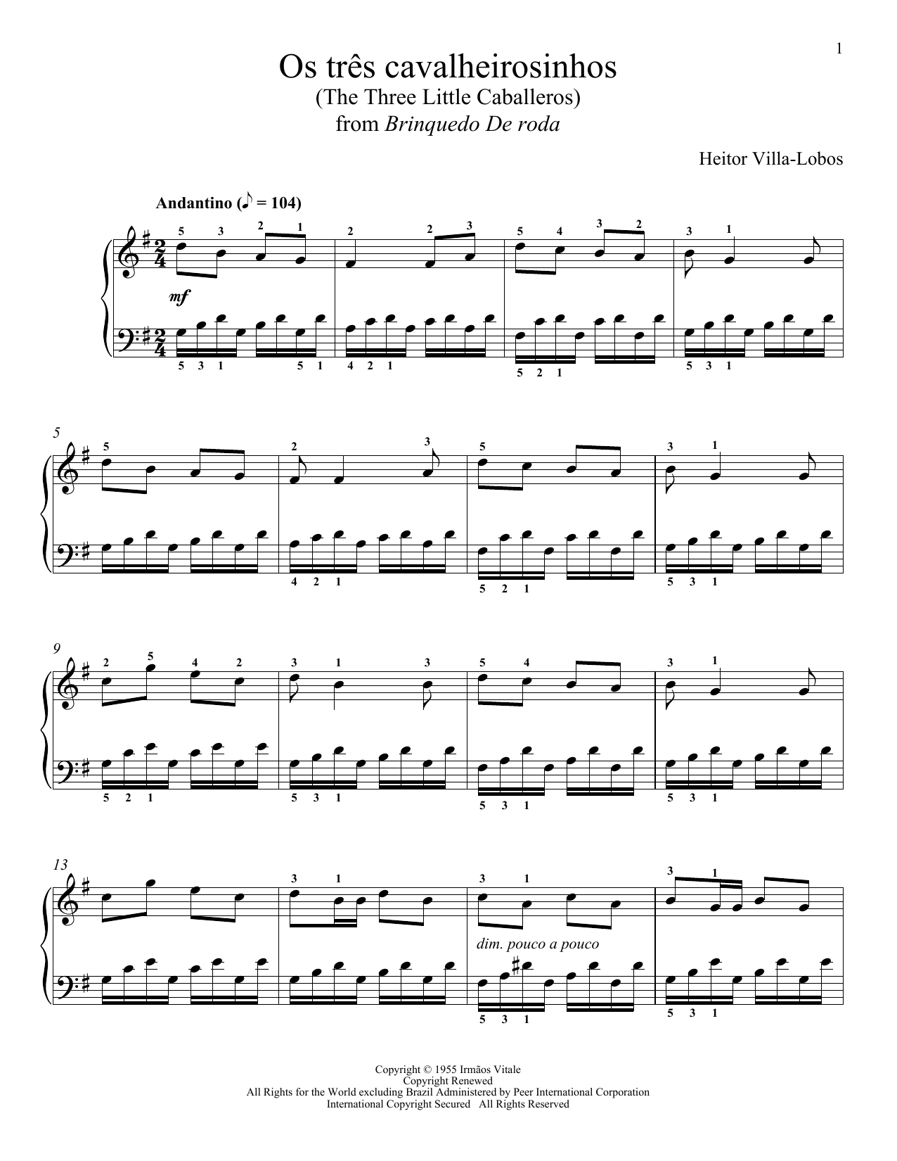 Heitor Villa-Lobos Os Tres Cavalheirosinhos (The Three Little Caballeros) sheet music notes and chords arranged for Piano Solo