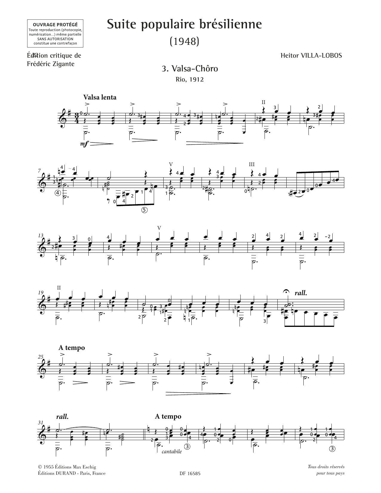 Heitor Villa-Lobos Valsa-Choro sheet music notes and chords arranged for Solo Guitar