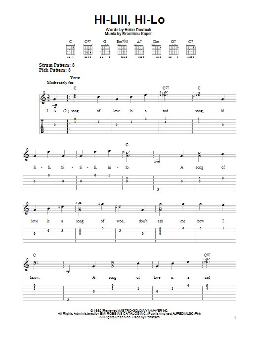 Helen Deutsch Hi-Lili, Hi-Lo sheet music notes and chords arranged for Easy Piano