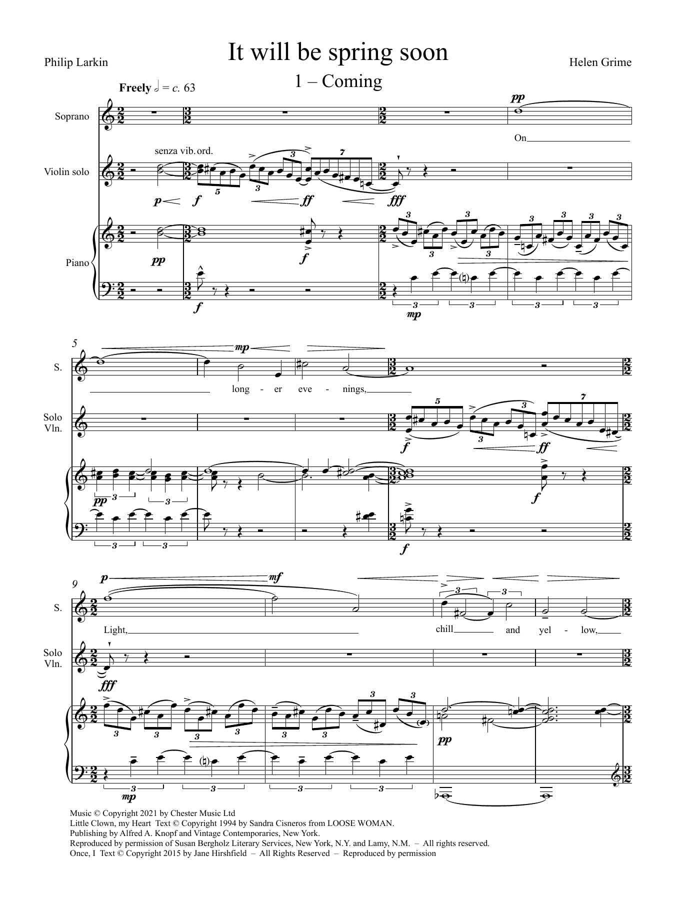 Helen Grime It will be spring soon sheet music notes and chords arranged for Piano & Vocal