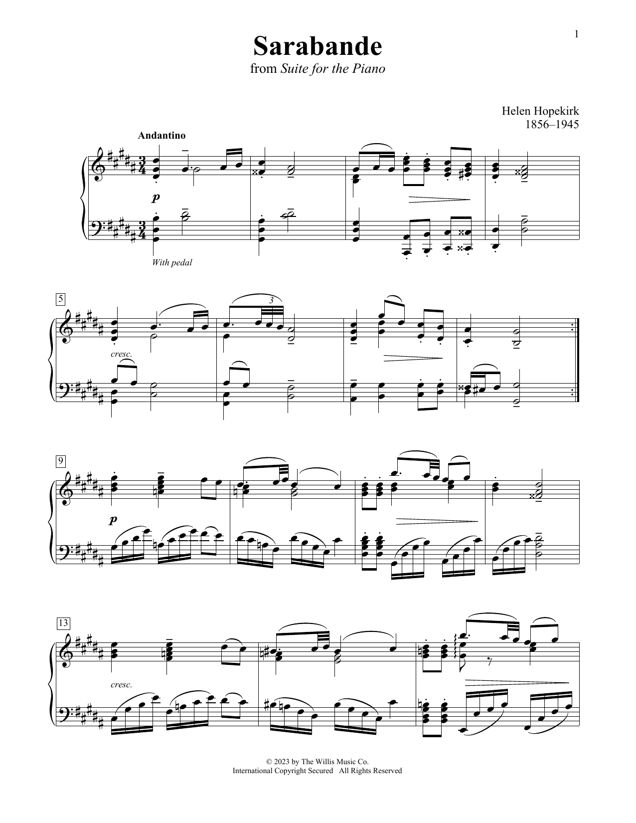 Helen Hopekirk Sarabande sheet music notes and chords arranged for Educational Piano