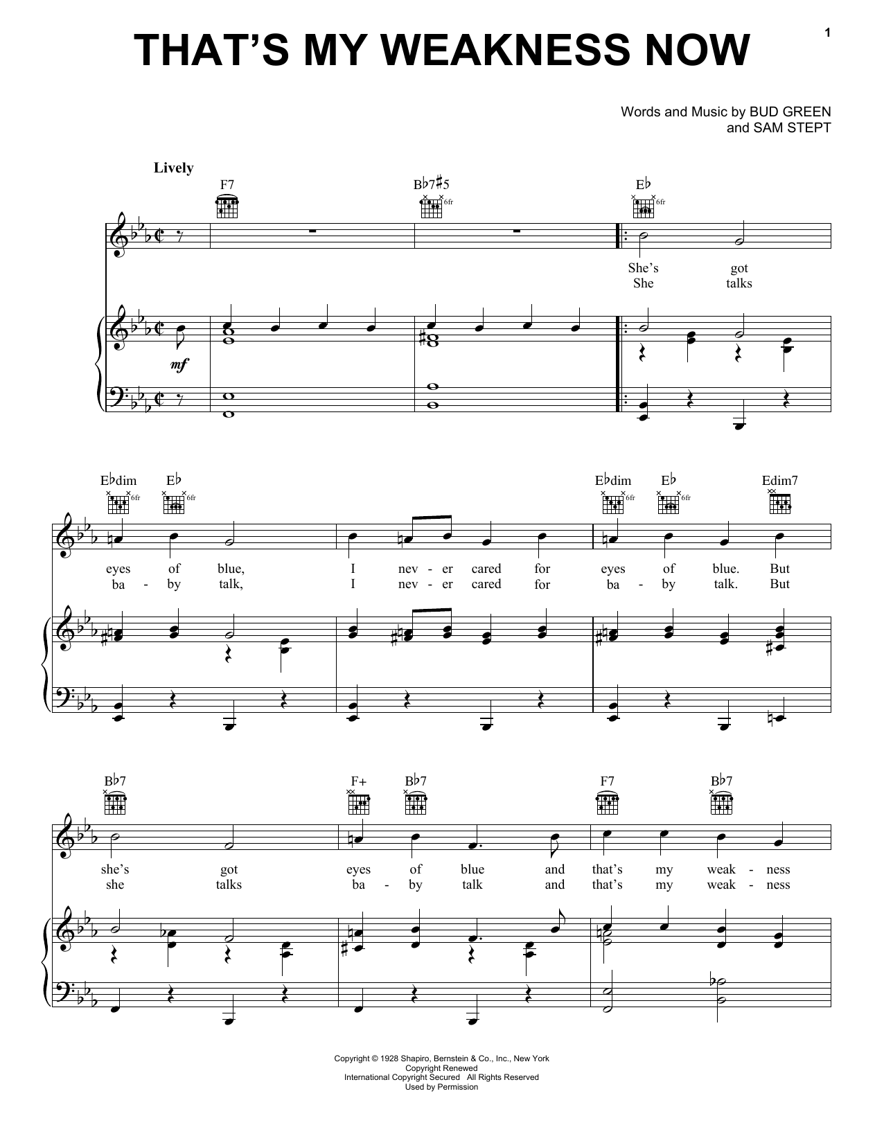 Helen Kane That's My Weakness Now sheet music notes and chords arranged for Piano, Vocal & Guitar Chords (Right-Hand Melody)
