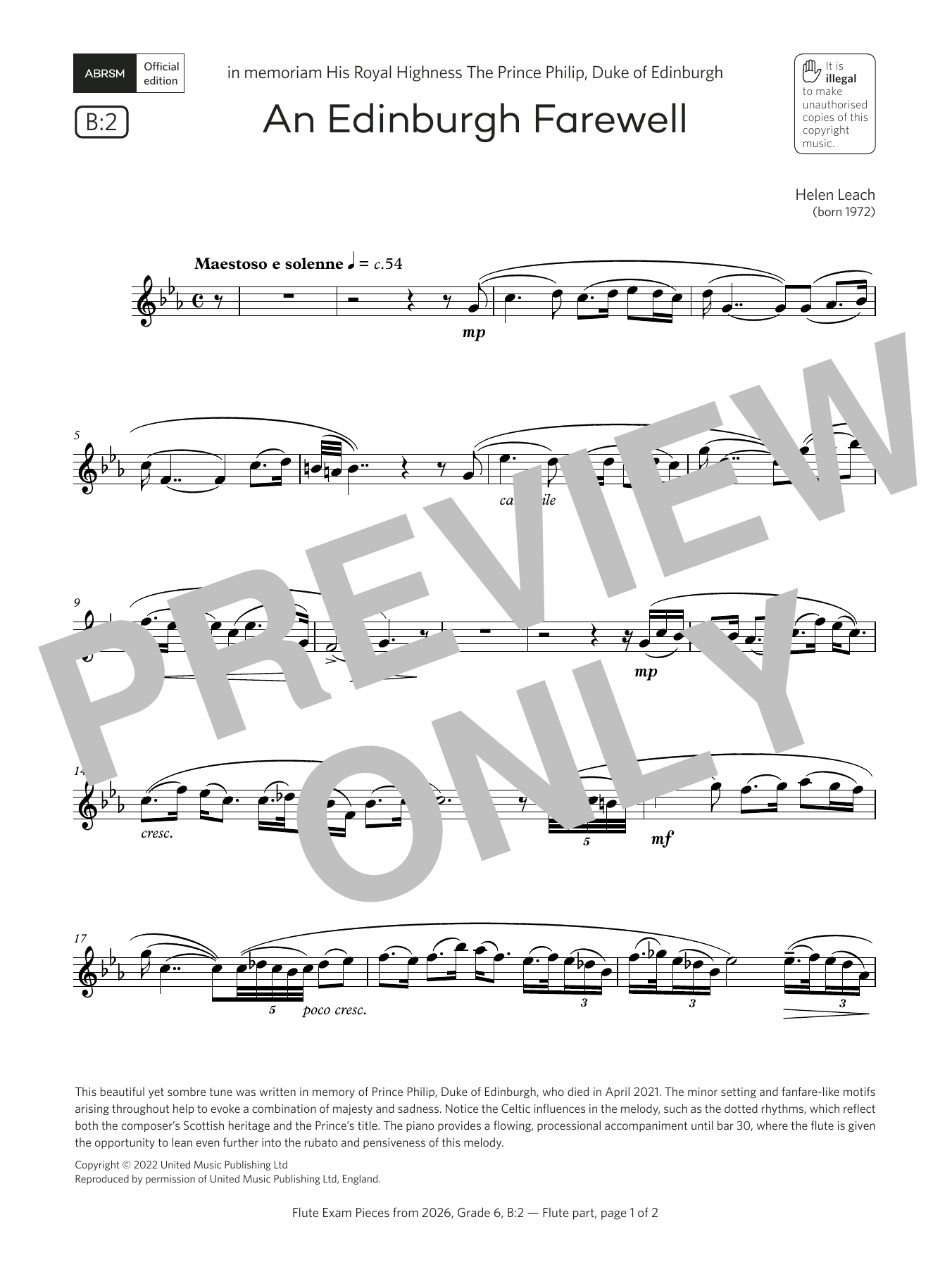 Helen Leach An Edinburgh Farewell (Grade 6, list B2, from the ABRSM Flute Syllabus from 2026) sheet music notes and chords arranged for Flute Solo