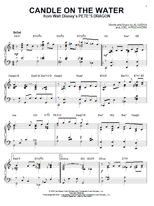 Helen Reddy Candle On The Water (from Pete's Dragon) [Jazz version] (arr. Brent Edstrom) sheet music notes and chords arranged for Piano Solo