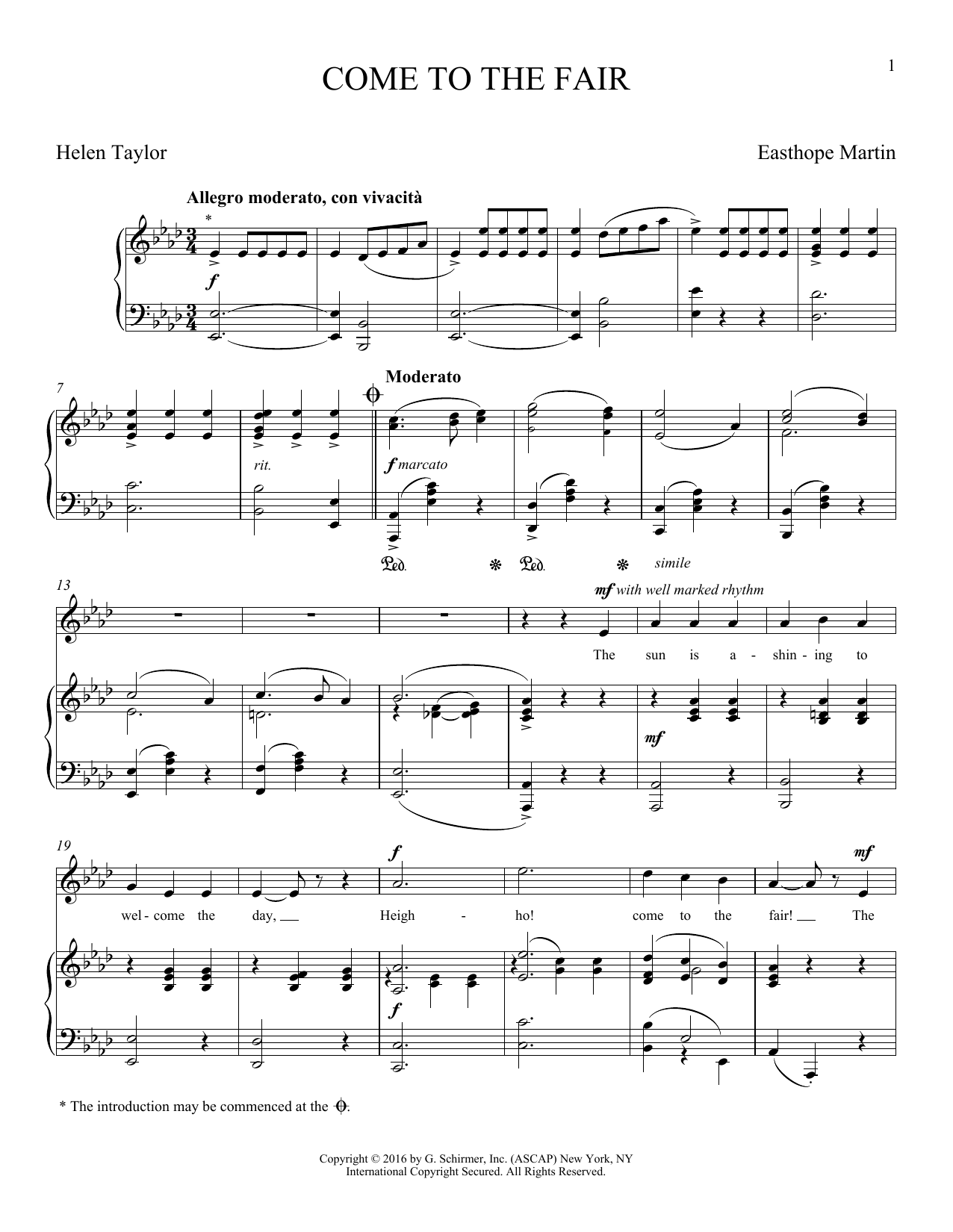 Helen Taylor Come To The Fair sheet music notes and chords arranged for Piano & Vocal