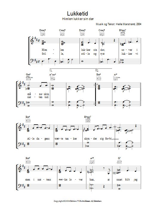 Helle Marstrand Lukketid sheet music notes and chords arranged for Piano, Vocal & Guitar Chords