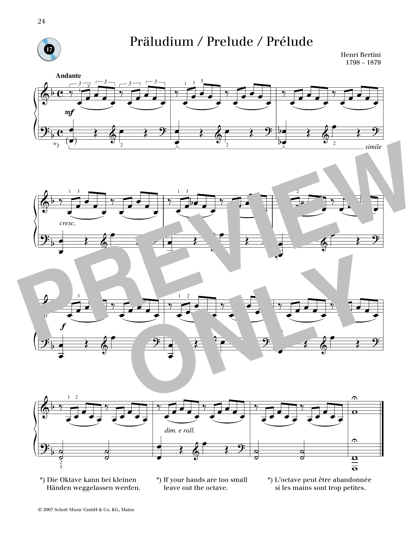 Henri Bertini Prélude sheet music notes and chords arranged for Piano Solo