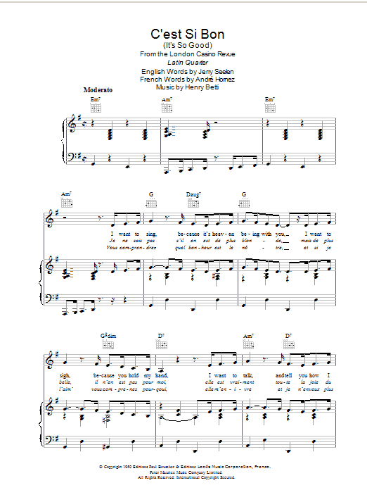 Henri Betti C'est Si Bon sheet music notes and chords arranged for Piano, Vocal & Guitar Chords