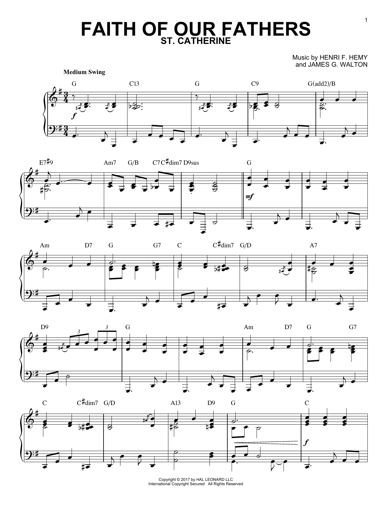 Henri F. Hemy Faith Of Our Fathers [Jazz version] sheet music notes and chords arranged for Piano Solo