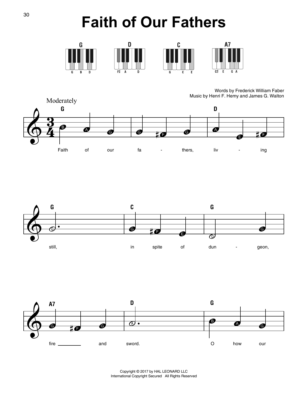 Henri F. Hemy Faith Of Our Fathers sheet music notes and chords arranged for Super Easy Piano