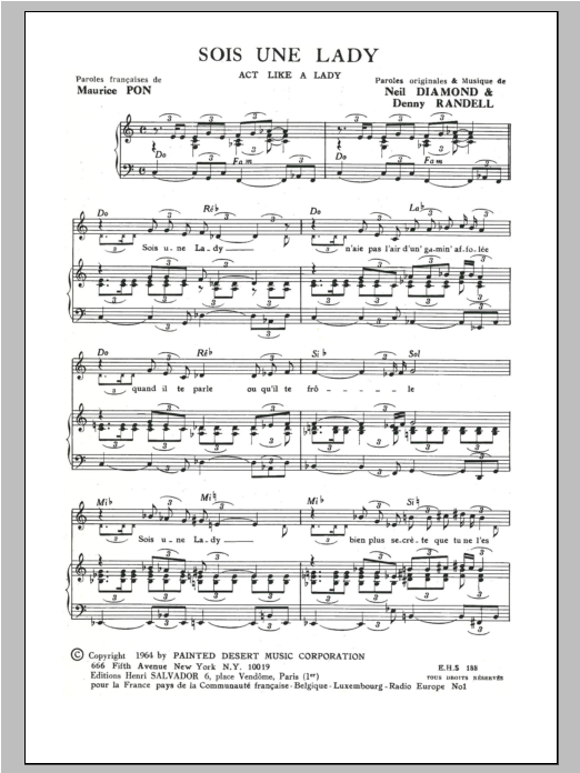 Henri Salvador Act Like A Lady (Sois Une Lady) sheet music notes and chords arranged for Piano & Vocal