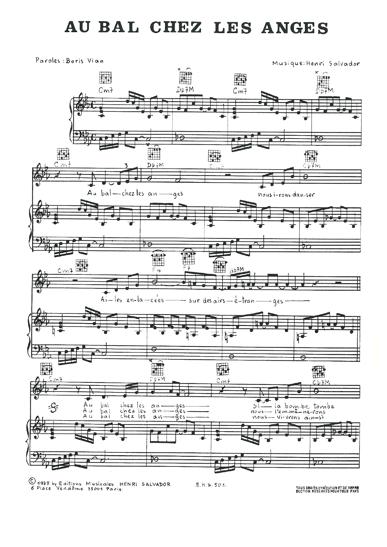 Henri Salvador Au Bal Chez Les Anges sheet music notes and chords arranged for Piano, Vocal & Guitar Chords