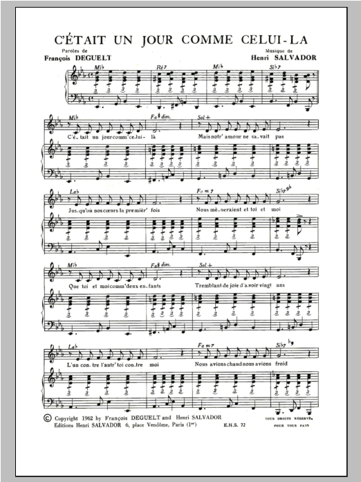 Henri Salvador C'etait Un Jour Comme Celui La sheet music notes and chords arranged for Piano & Vocal