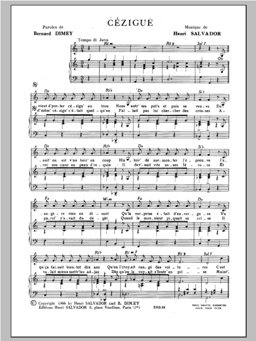Henri Salvador Cezigue sheet music notes and chords arranged for Piano & Vocal