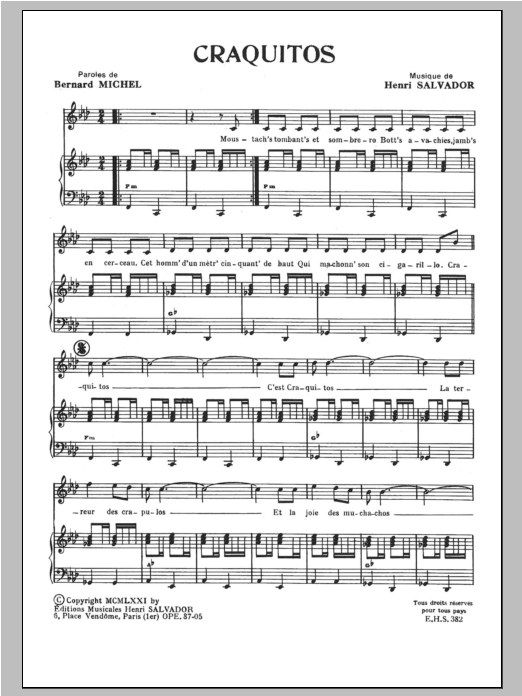Henri Salvador Craquitos sheet music notes and chords arranged for Piano & Vocal