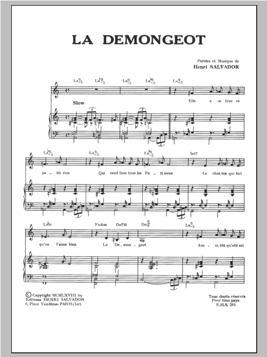Henri Salvador Demongeot sheet music notes and chords arranged for Piano & Vocal