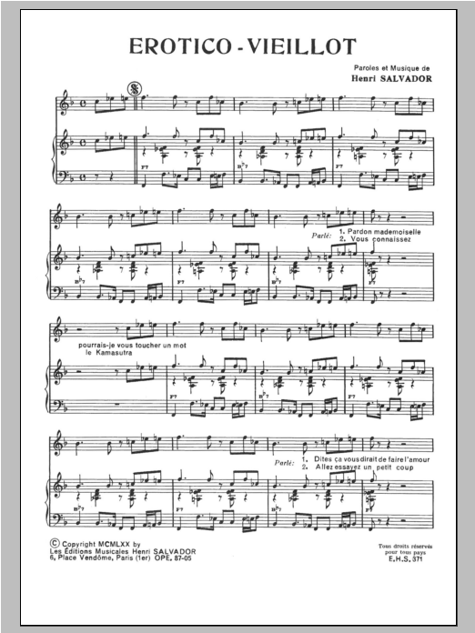 Henri Salvador Erotico-Vieillot sheet music notes and chords arranged for Piano & Vocal