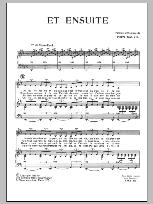 Henri Salvador Et Ensuite sheet music notes and chords arranged for Piano & Vocal