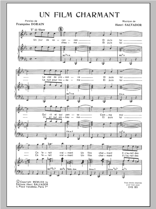 Henri Salvador Film Charmant sheet music notes and chords arranged for Piano & Vocal